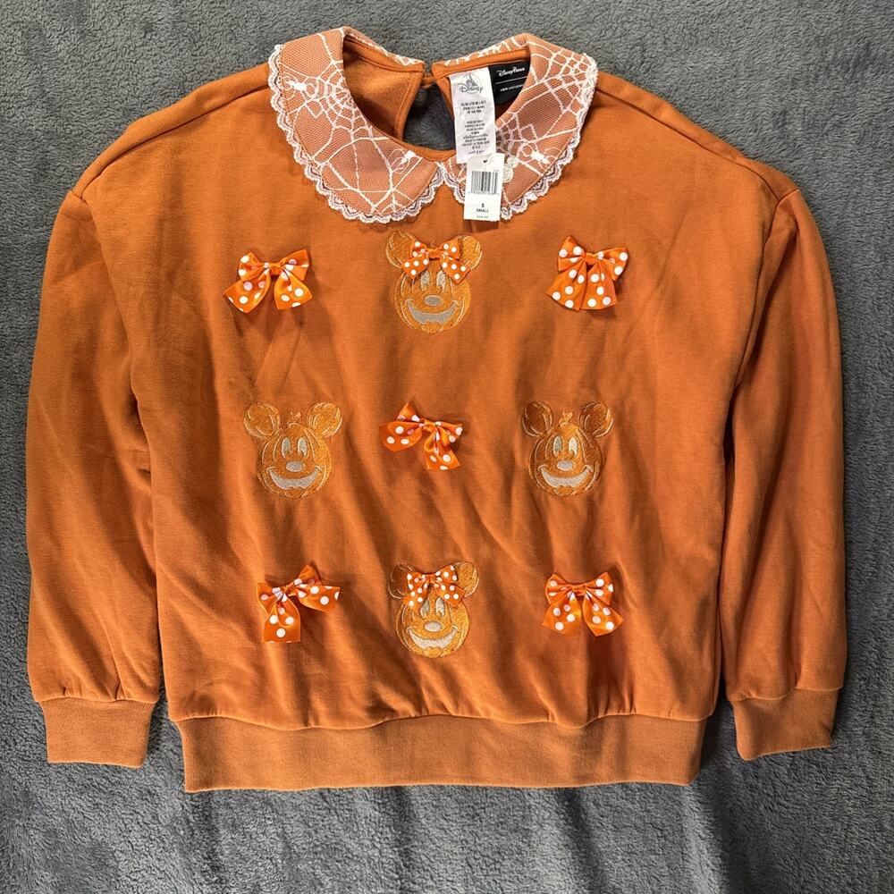 Disney Parks Her Universe Minnie Jack O Lantern Orange Sweatshirt Halloween SM